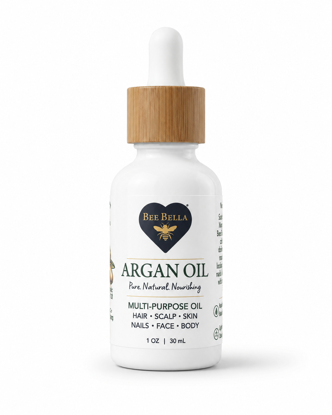 Bee Bella Argan Oil bottle front label on a white background