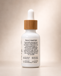 Bee Bella Argan Oil side label with Nature's Liquid Gold description and product benefit icons