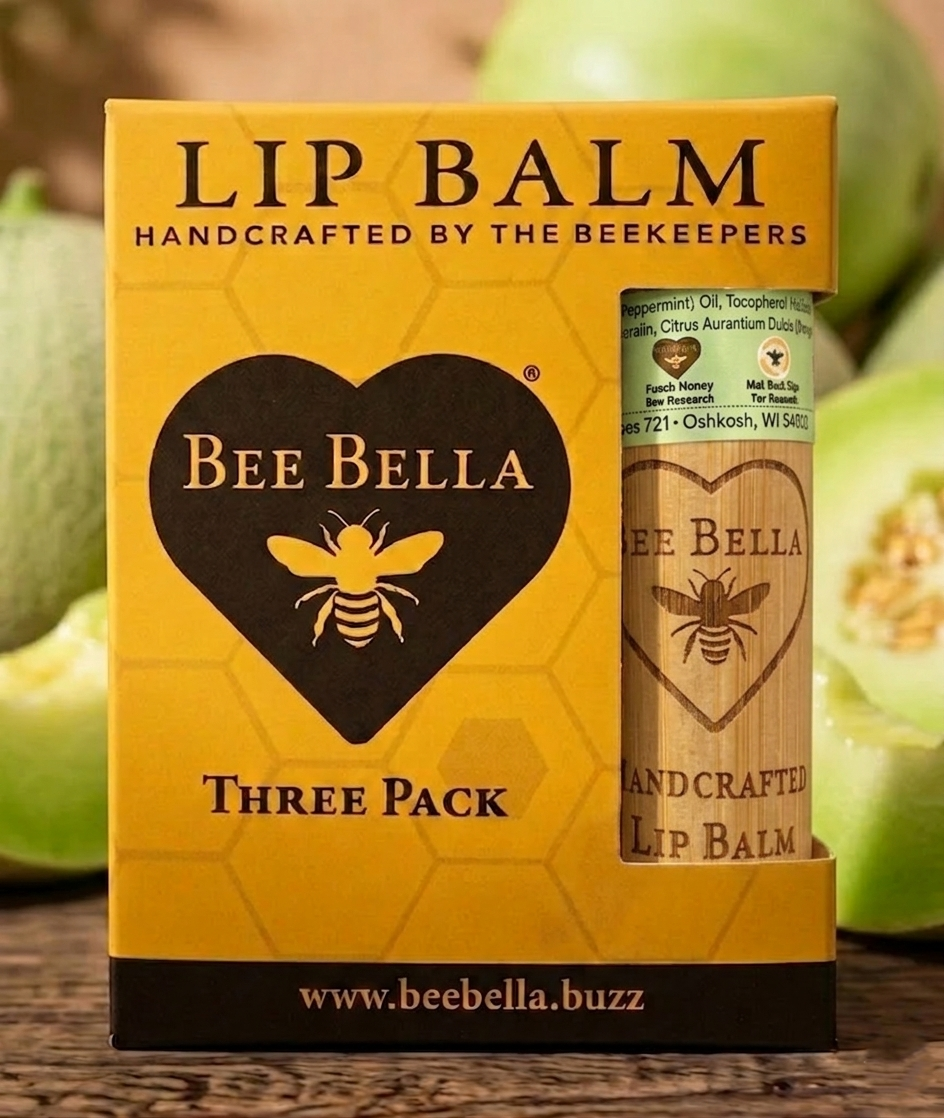 Honeydew Melon Beeswax Lip Balm by Bee Bella, all-natural beeswax lip balm handmade in Wisconsin (view 2)