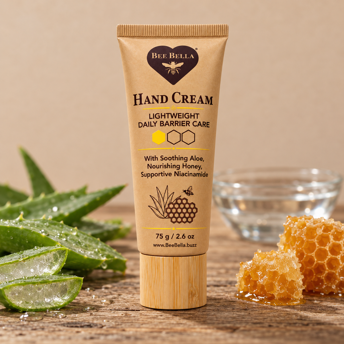 Bee Bella Lightweight Daily Barrier Hand Cream kraft tube with fresh aloe