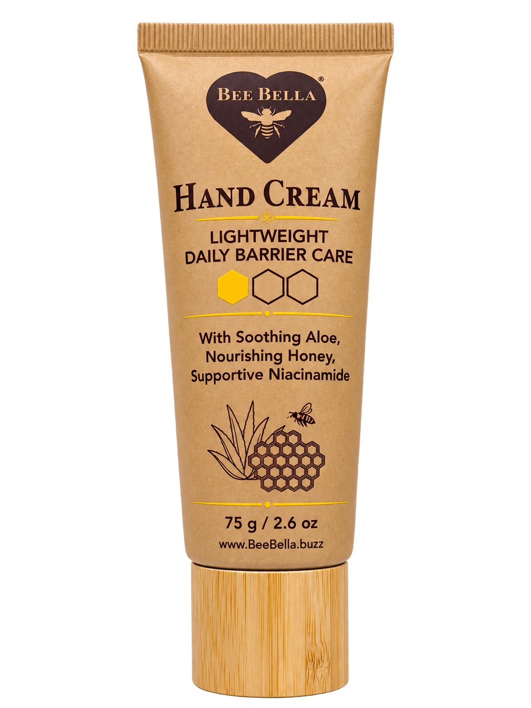 Bee Bella Lightweight Daily Barrier Hand Cream, 75 g kraft paper tube with bamboo cap