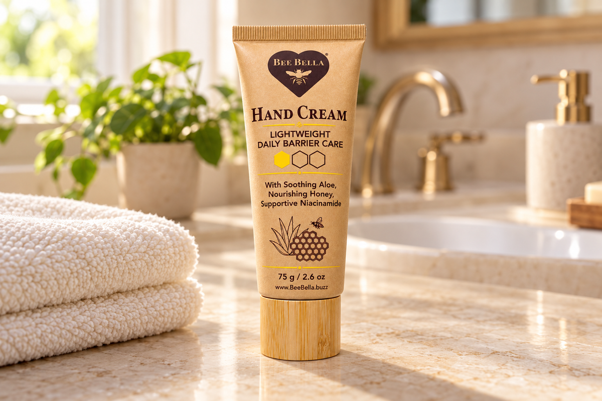 Bee Bella Lightweight Daily Barrier Hand Cream in soft morning light