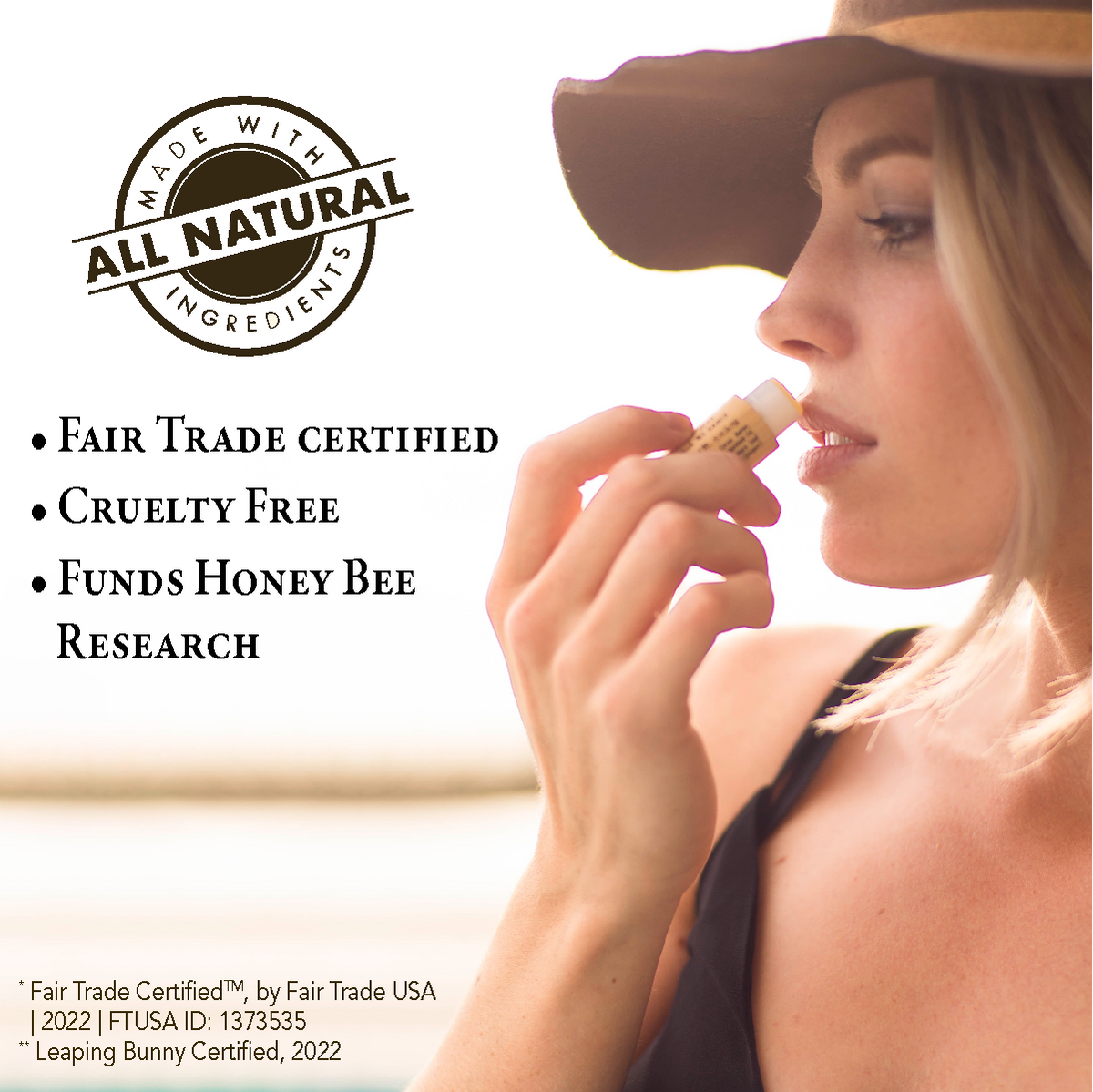 Woman applying Bee Bella beeswax lip balm - natural handcrafted lip care made in USA